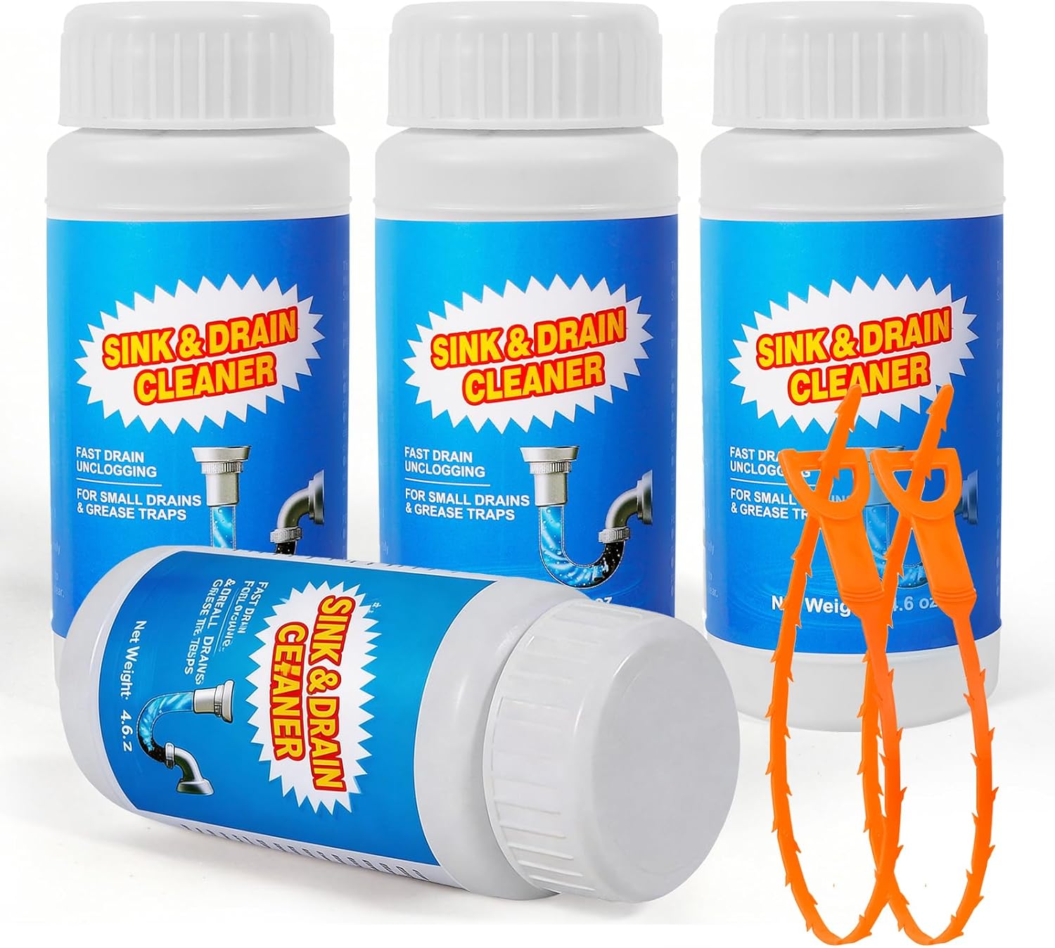 Sink and Drain Cleaner Powder - Powerful Powdered Drain Clog Remover for Kitchen Pipes & Tubs - Fast Acting Formula Immediate Relief Sluggish（130gx4 Pack）
