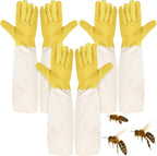 Lawei 3 Pairs Beekeeping Gloves, Goatskin Leather Beekeeper's Glove with Ventilated Canvas Long Sleeves, Thick Protected Bee Glove for the Beginner Beekeeper Hand Protection, Elastic Cuffs Vented