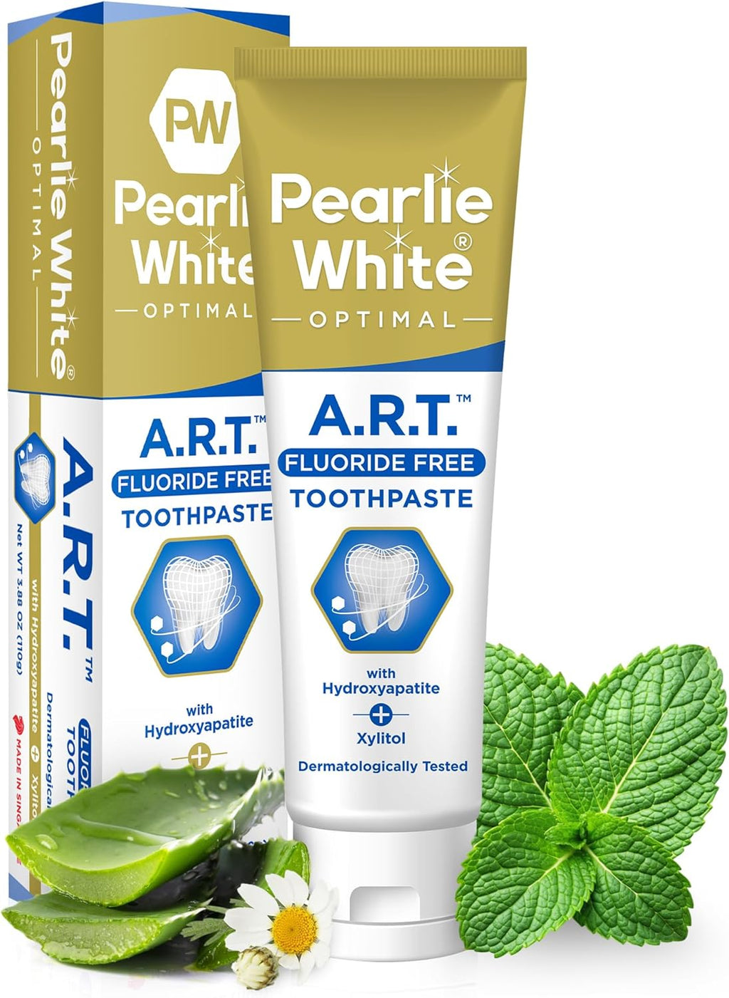 Pearlie White Active Remineralization Fluoride Free Toothpaste - 3.8oz/110gm - Hydroxyapatite Toothpaste for Tooth Enamel Repair - Contains Xylitol - Helps Remove Stains - 1 Pack