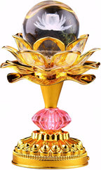 Colorful LED Crystal Ball Lotus Buddhist Lamp, Built 53 Buddhist Songs, Gradient Buddha Light for Worship, Prayer and Display, Low Power Consumption, Eco, Buddhist Supplies - Gold