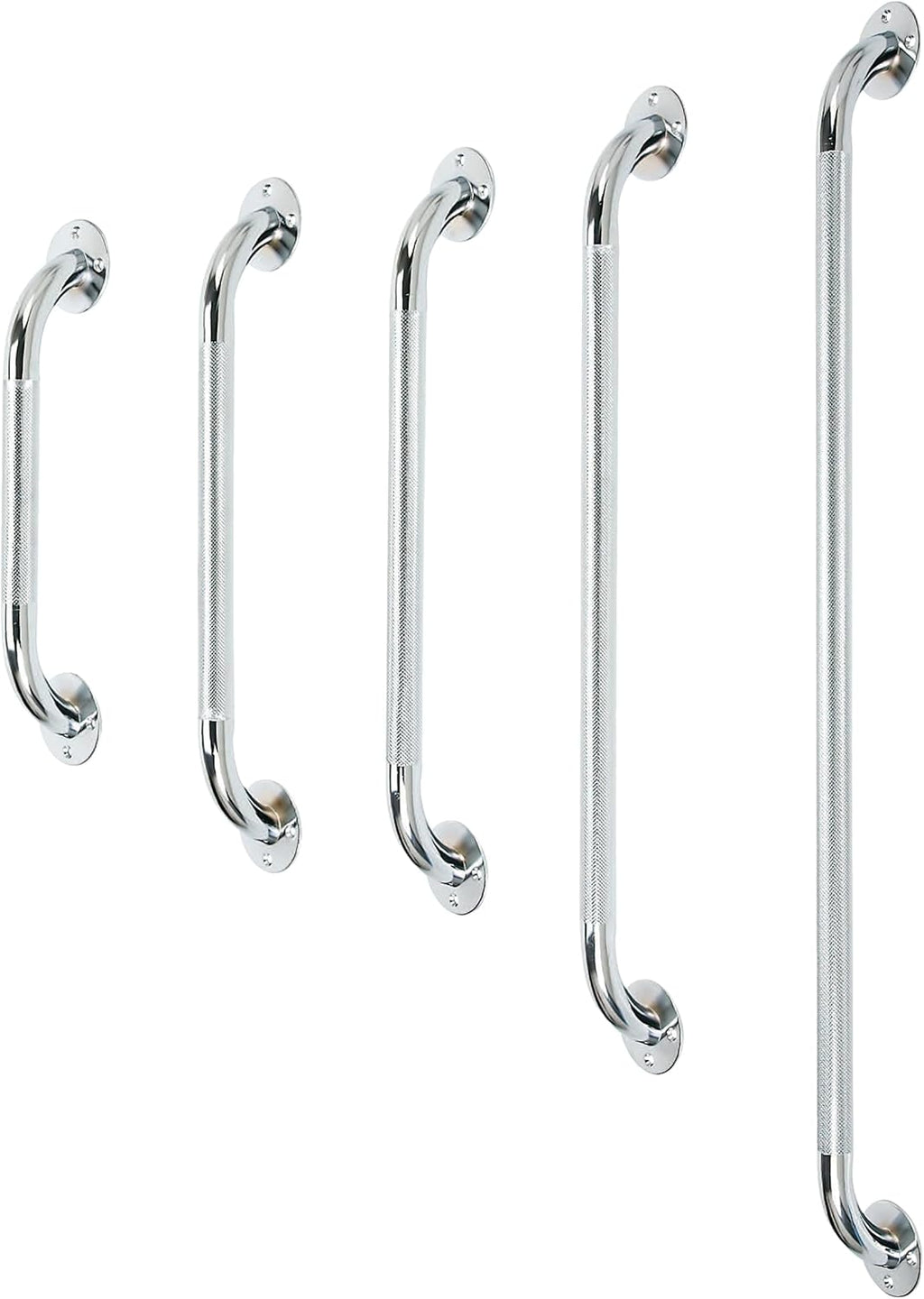 VMS Knurled Safety Grab Bar, 12”, Chrome | Hardware Included for Easy Setup on Bathroom Walls, Showers, and Bathtubs | Stainless Steel with Textured Grip for Heavy Duty Support for Seniors & Disabled