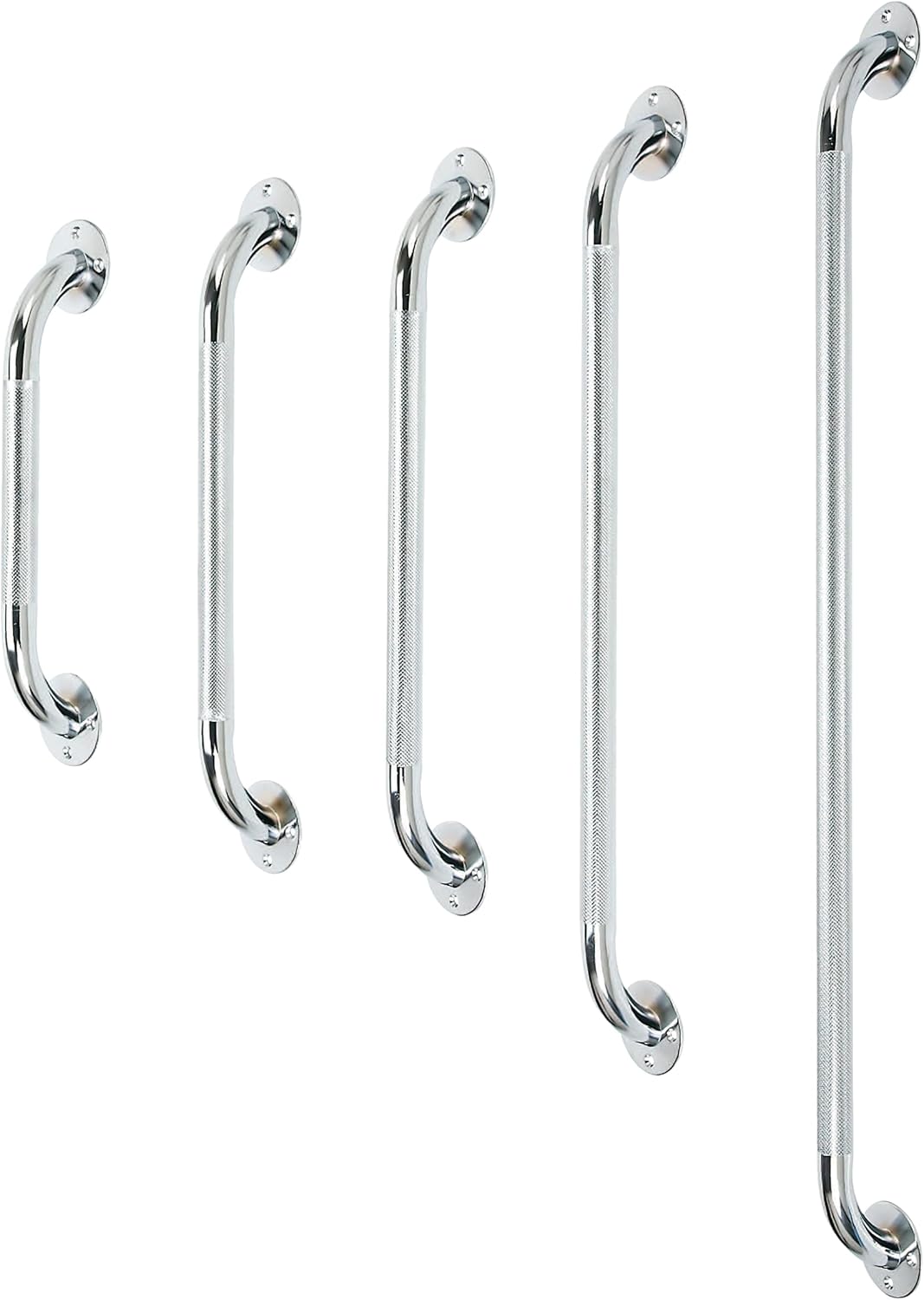 VMS Knurled Safety Grab Bar, 12”, Chrome | Hardware Included for Easy Setup on Bathroom Walls, Showers, and Bathtubs | Stainless Steel with Textured Grip for Heavy Duty Support for Seniors & Disabled