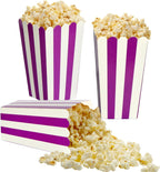 XIEHE 24 Pack Striped Popcorn Boxes - Carnival Parties Mini Paper Popcorn and Candy Containers, Party Supplies for Movie Nights (Purple)