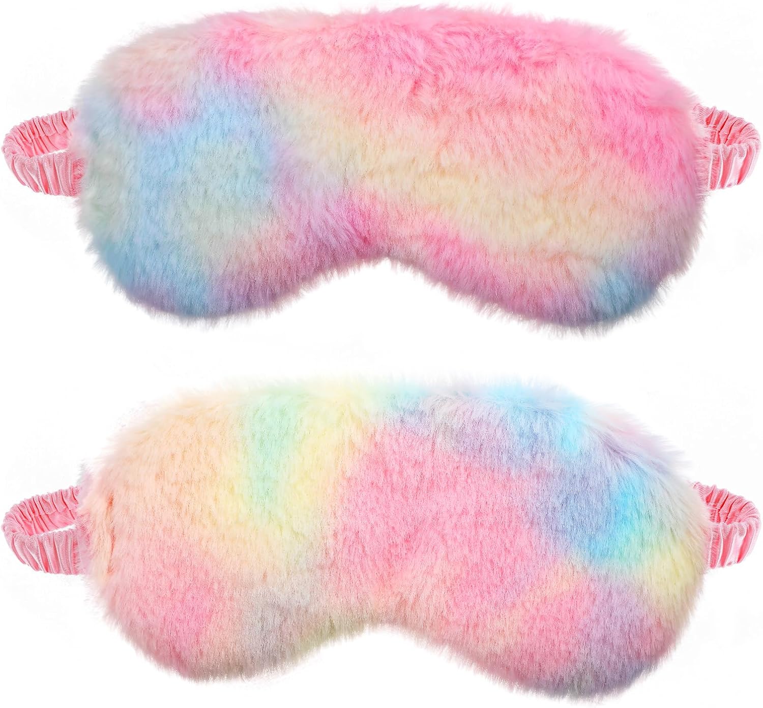 2 Pcs Plush Eye Mask Soft Sleeping Blindfold Eye Cover Comfortable Furry Faux Fur Sleeping Mask Satin Nap Night Eyeshade Cover for Women Men Gift (Light Rainbow, Dark Rainbow)