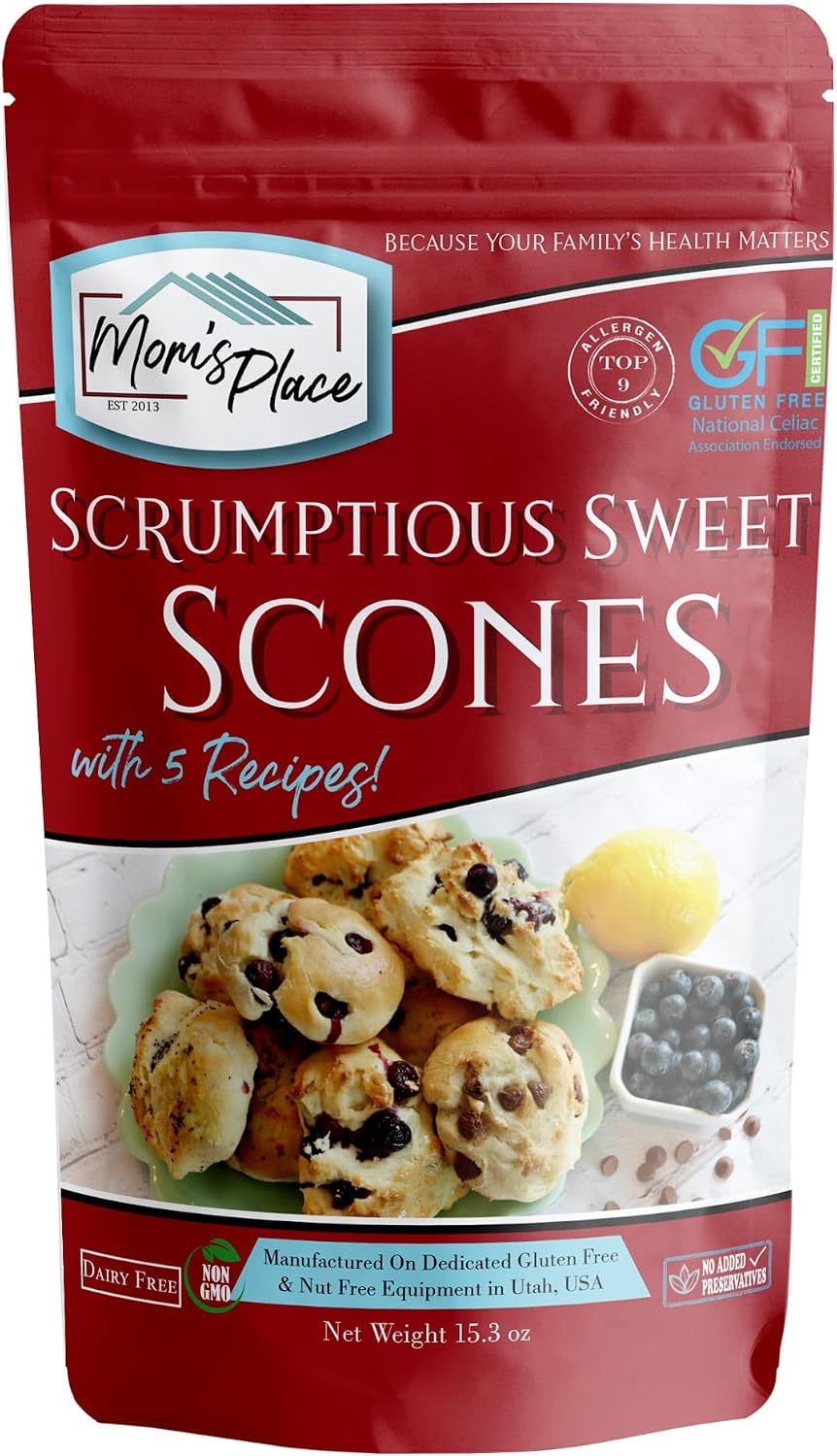 Mom's Place Gluten-Free Scrumptious Sweet Scone Mix with 5 Recipes, Quick & Easy, Nut-Free, Dairy-Free & Soy-Free, 8 Servings, 15.3 oz