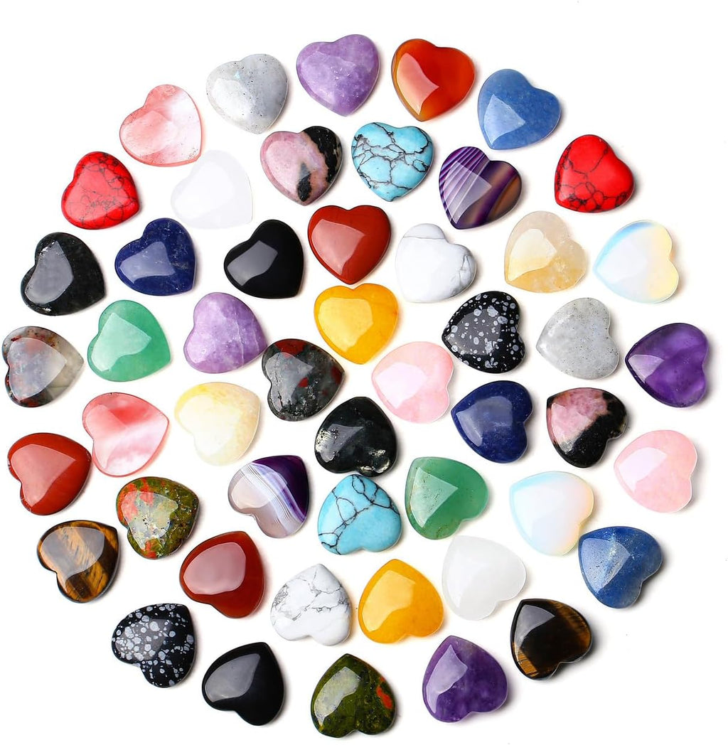 QINJIEJIE 50PCS Heart Crystals Stones Love Shaped Gemstones Rose Quartz Polished Crystal Bulk Chakra Palm Worry Stone Natural Cute Pocket Thumb Gems Reiki Meditation Wholesale Set Bulk Valentines Gifts Women
