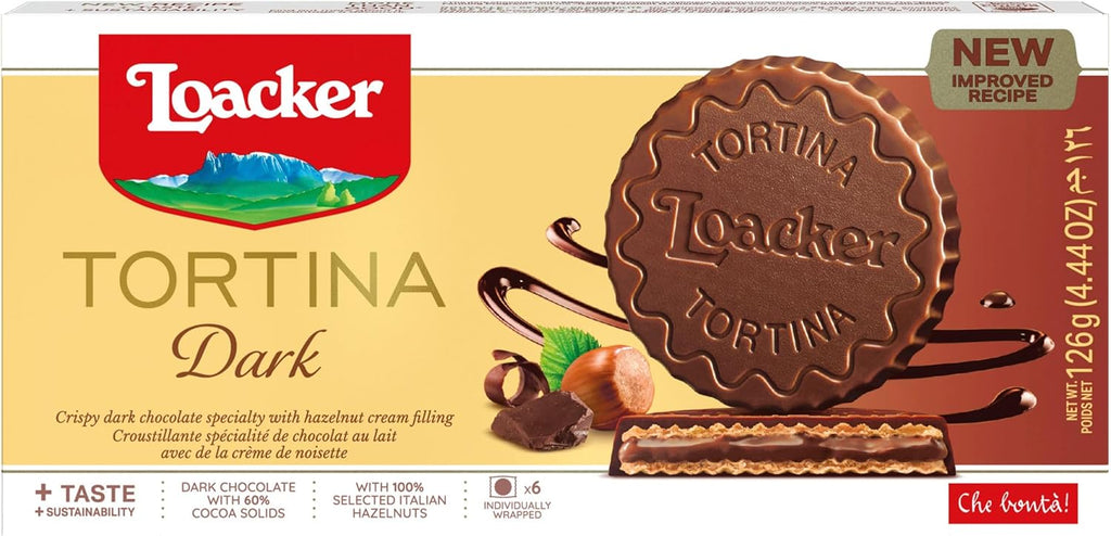 Loacker Tortina Dark Noir 126g - Zartbitterschokolade mit Nougatcreme&Waffelblättchen