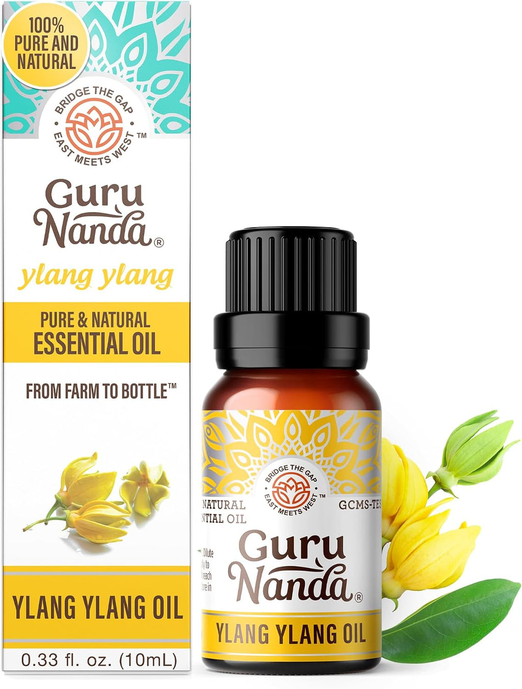 GuruNanda Ylang Ylang Essential Oil (10 ml) - 100% Pure, Natural and Undiluted Diffuser Oil for Aromatherapy, Massages & DIY Recipes