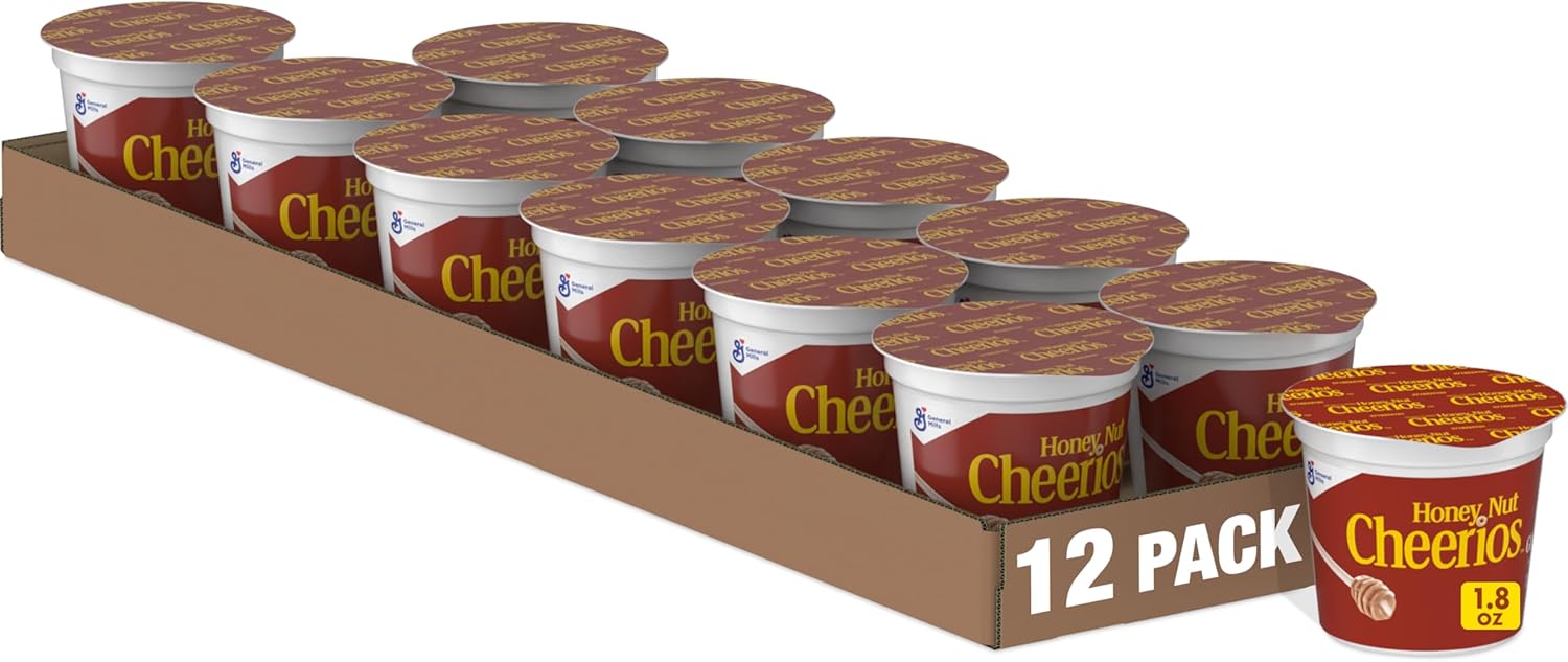 Honey Nut Cheerios Breakfast Cereal Cup, Gluten Free, Single Serve Cereal, 1.8 oz (Pack of 12)