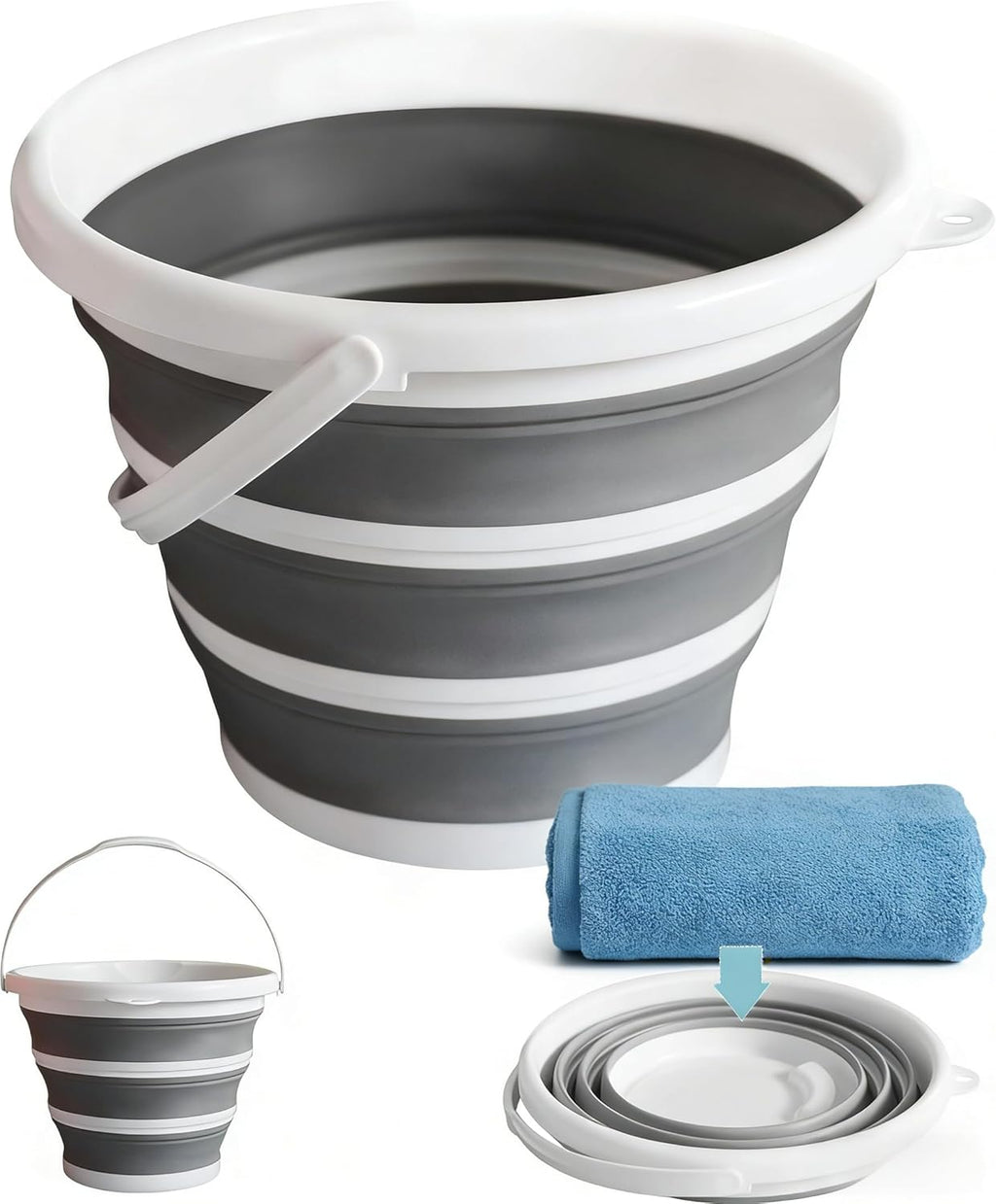 10L/2.6Gal Collapsible Water Bucket Towel Included - Portable Foldable Pail with Space-Saving Design for Car Wash, Cleaning, Camping, Fishing & Outdoor Activities