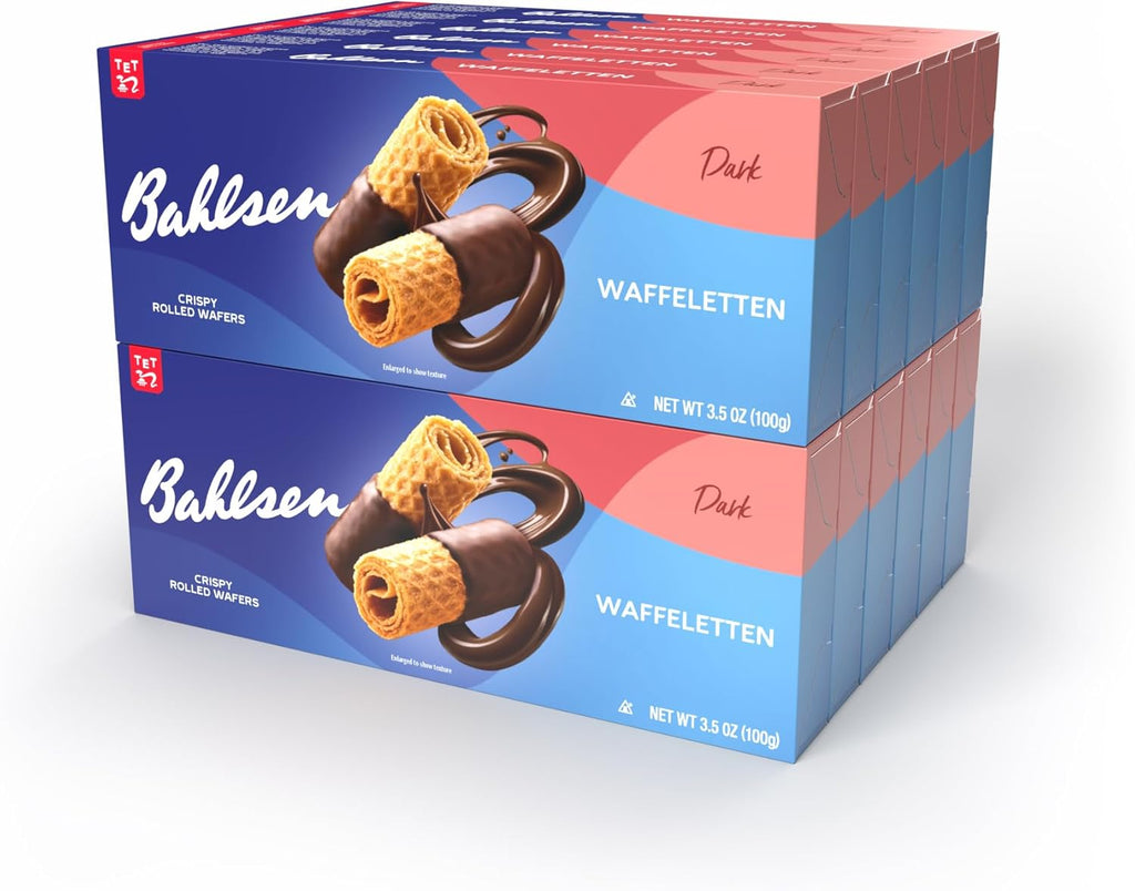 Bahlsen Waffeletten Dark Chocolate Dipped Cookies (12 boxes) - Delicate wafer rolls dipped in rich dark European chocolate - 3.5 oz boxes