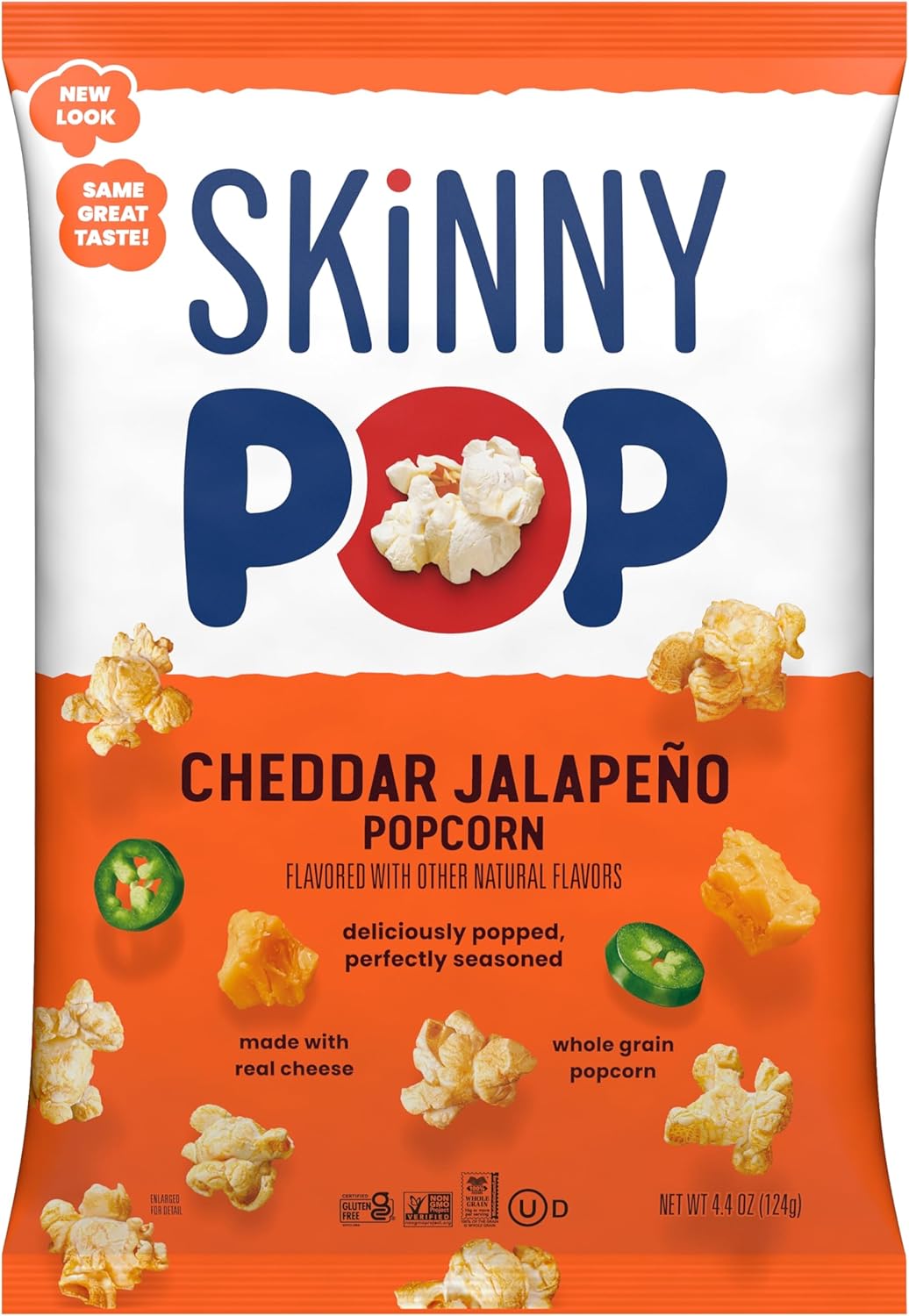 SkinnyPop Popcorn, Cheddar Jalapeño, Made with Real Cheese, Whole Grain Snack, 4.4oz Bag