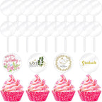 Chunful 30 Pack 2 Inch Circle Acrylic Custom Cupcake Topper, DIY Clear Blank Cake Personalized Cupcake Topper with Sticks for Birthday Party, Graduation, Wedding, Mother's, Baby Shower Cake Decoration