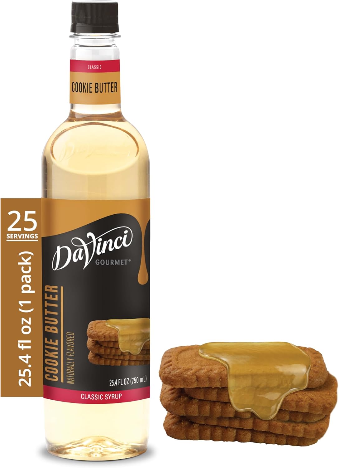 DaVinci Gourmet Cookie Butter Syrup, Made with pure Cane Sugar, Dairy Friendly, 25.4 Fluid Ounces (Pack of 1)