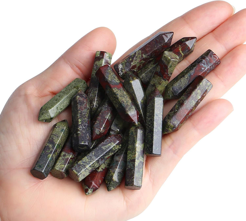 QINJIEJIE Dragon Blood 20 PCS Healing Crystals Stones Sets Wands Bulk Natural Pocket Crystal Towers Assorted Pointed Reiki Gemstones Polished Energy Meditation Chakra Gifts for Women Men