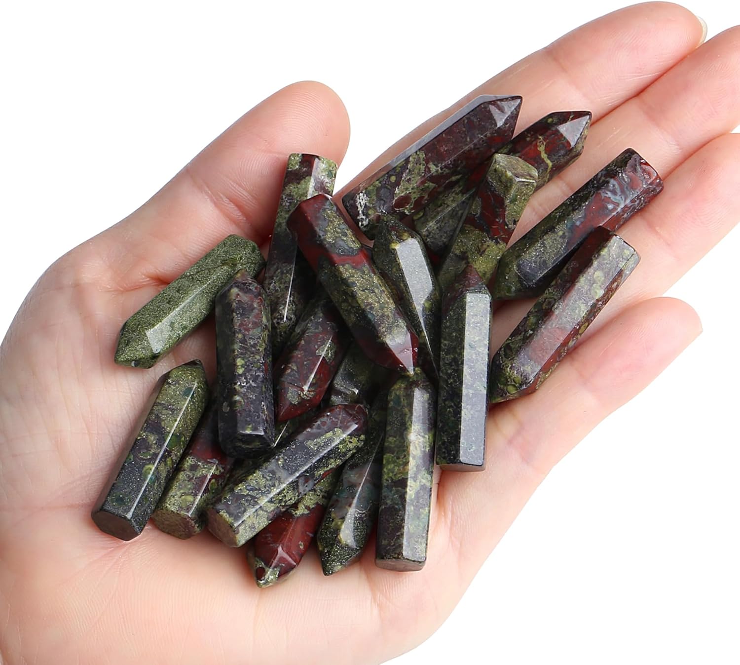 QINJIEJIE Dragon Blood 20 PCS Healing Crystals Stones Sets Wands Bulk Natural Pocket Crystal Towers Assorted Pointed Reiki Gemstones Polished Energy Meditation Chakra Gifts for Women Men