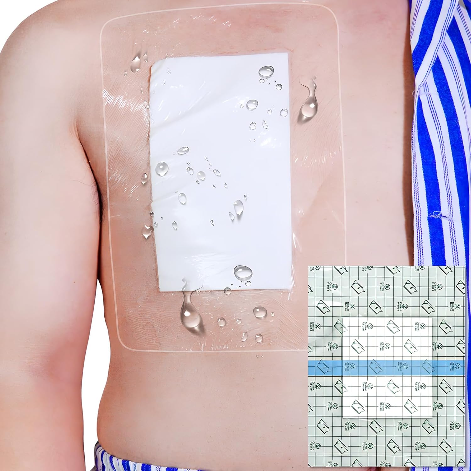 Waterproof Shower Protector Large Cover Shields for PICC Central Line Peritoneal Dialysis Chest Port Feeding Tube PD Catheter Accessories Bandages with Non-Stick Center Pad 10"x12"(Pack of 7)