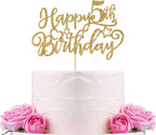 Happy 5th Birthday Cake Topper Children's 5th Birthday Cake Supplies Boy or Girl Five Years Old Bday Party Decorations Gold Glitter