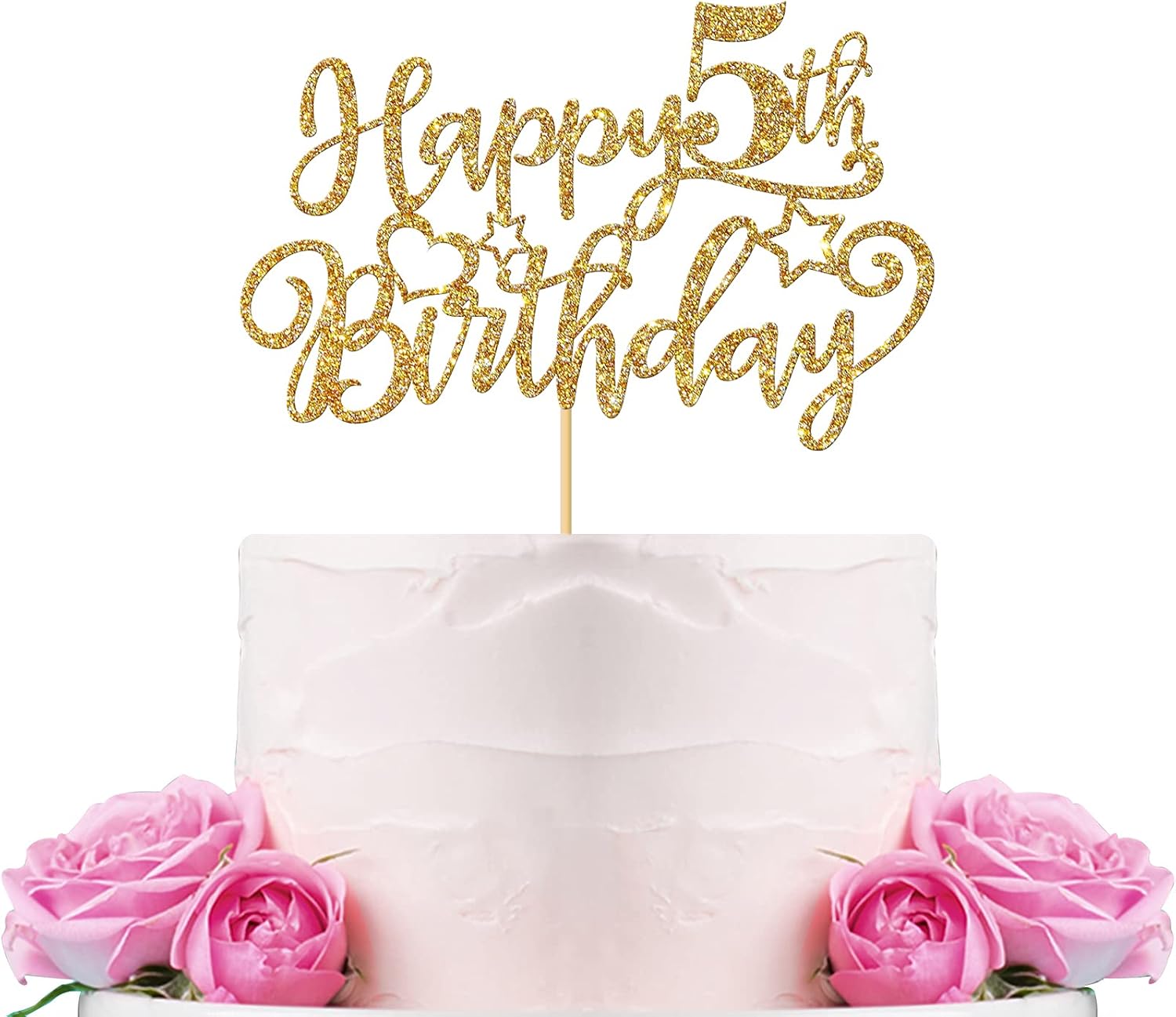 Happy 5th Birthday Cake Topper Children's 5th Birthday Cake Supplies Boy or Girl Five Years Old Bday Party Decorations Gold Glitter