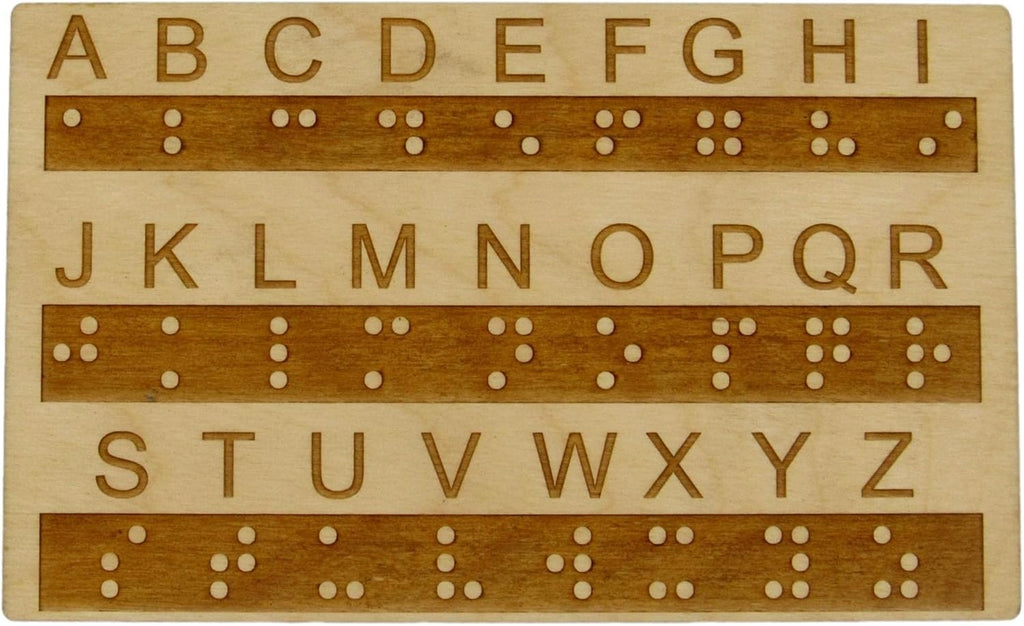 Creative Escape Rooms Made in USA - Wood Braille Alphabet Board with Raised Dots - Great Montessori Educational Tool for All Ages - for Visually Impaired and Sighted