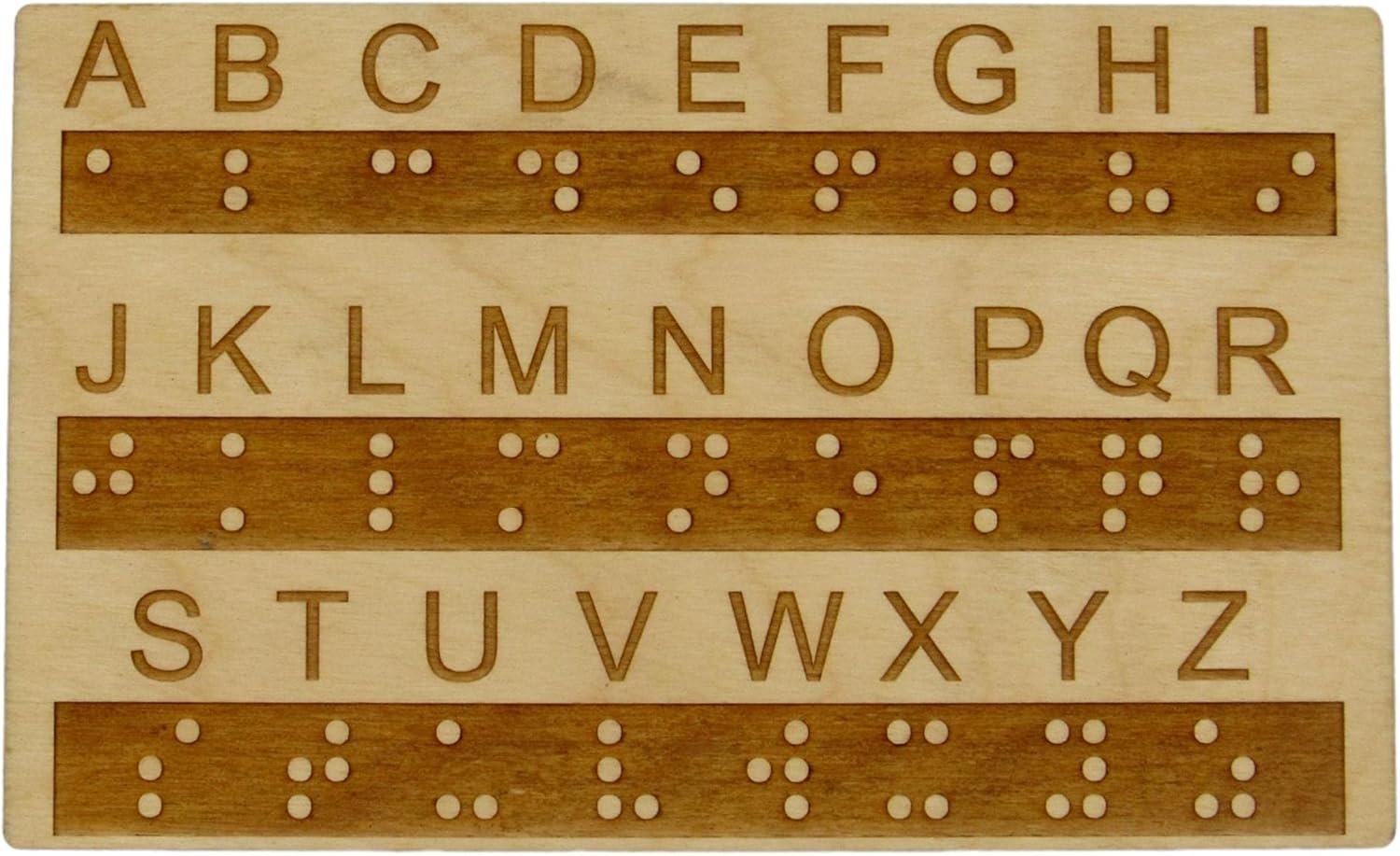 Creative Escape Rooms Made in USA - Wood Braille Alphabet Board with Raised Dots - Great Montessori Educational Tool for All Ages - for Visually Impaired and Sighted