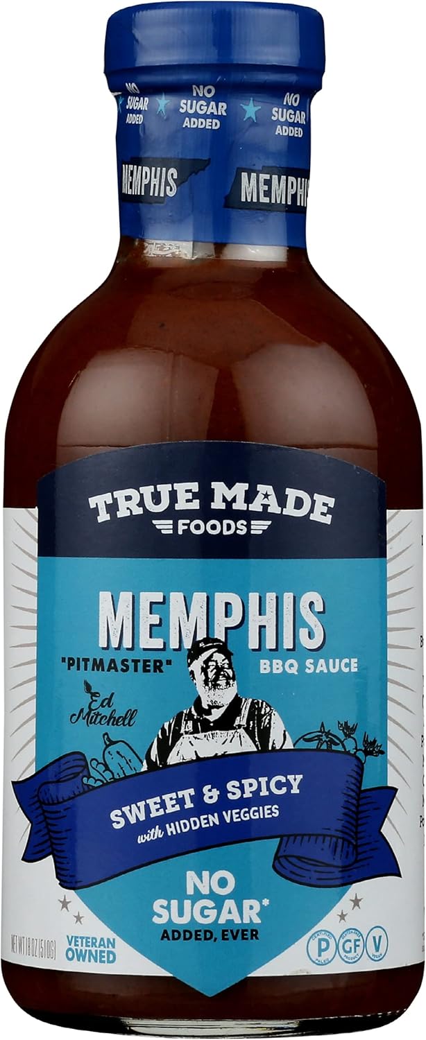 True Made Foods Memphis BBQ Sauce, No Sugar Added, 18 Ounces (Pack Of 6)