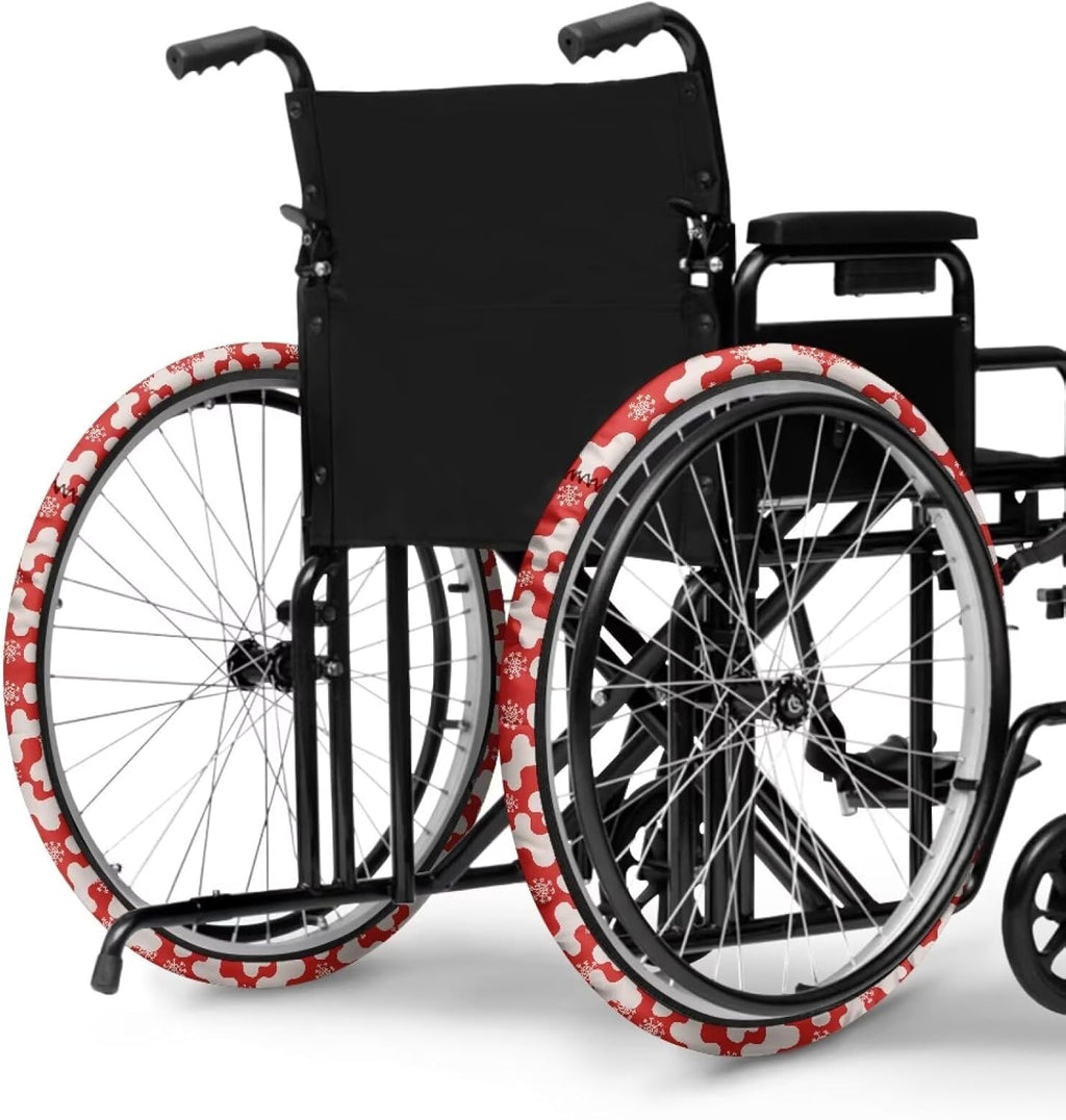Snowflakes Wheelchair Wheel Covers Set of 2 Wheelchair Decorations Neoprene Wheelchair Tire Covers Protect Floors Carpets