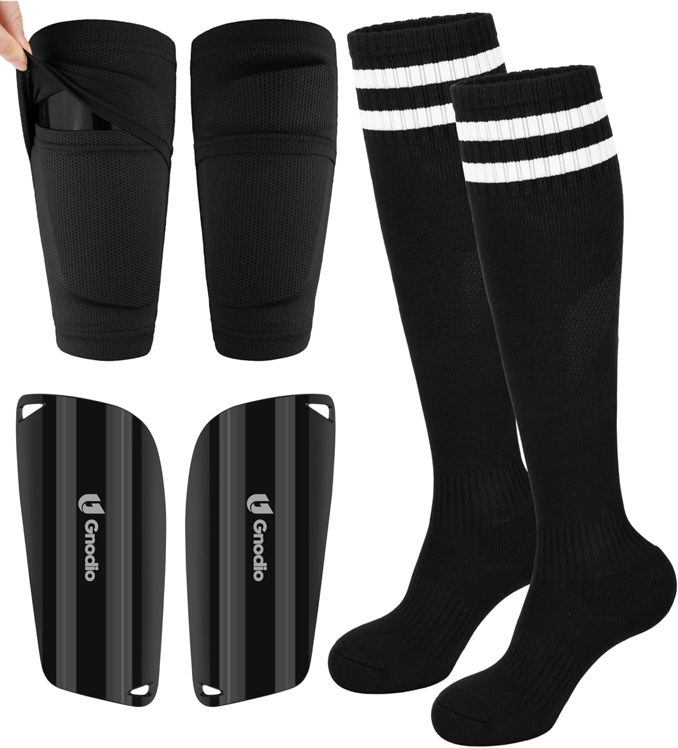 Kids Soccer Shin Guards with Sleeves and Socks Set Youth Toddler Shin Pads Long Socks for 3-12 Years Boys Girls Lightweight Soccer Equipment