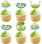 Cheereveal 24pcs Two Peas in a Pod Twins Baby Shower Cupcake Toppers, Cute Peas Cake Decorations, Green Vegetable Theme Cupcake Picks Gender Reveal Party Supplies