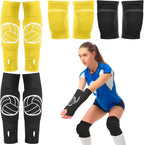 Sosation 2 Set Volleyball Knee Pads and Volleyball Arm Sleeves with Protection Pad Compression Forearm Wrist Guard with Thumb Hole Soft Breathable for Hitting Passing