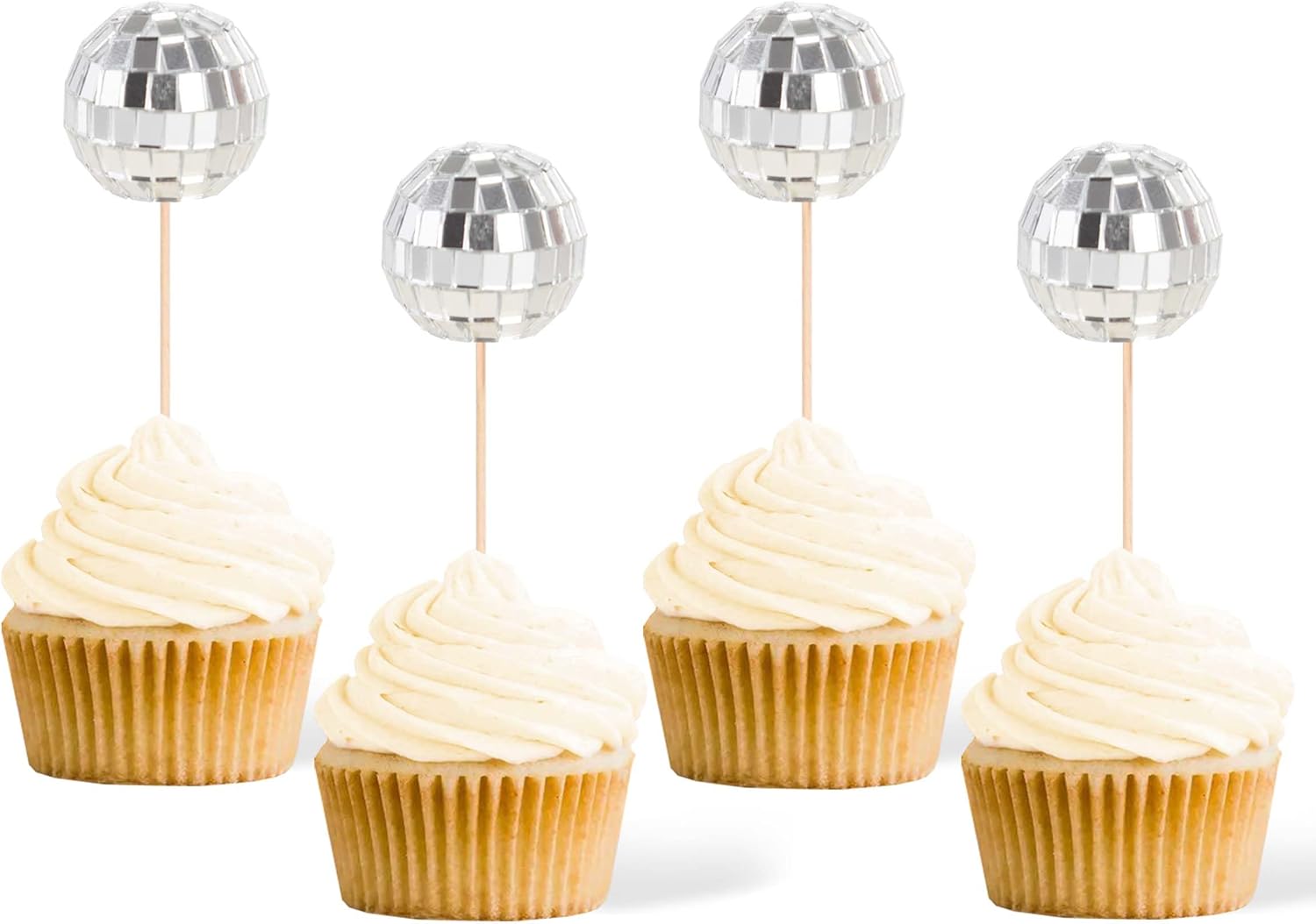 Gexolenu 24 Pcs Disco Ball Cupcake Toppers, NO DIY Silver Disco Ball Cupcake Picks Centerpiece Decor for Disco Theme Party 70's Disco Cake Birthday Party Favors, Class of 2026 Graduation Decorations