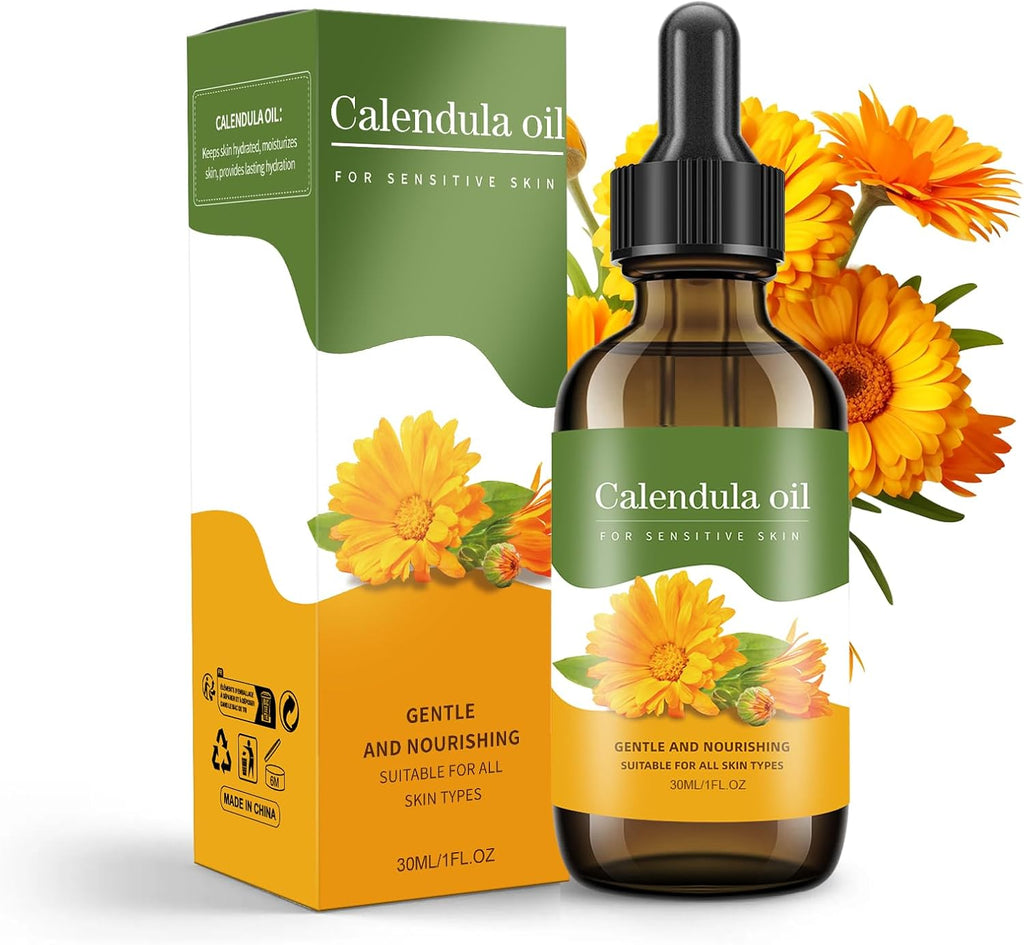 Calendula Oil - 100% Natural Calendula Oil for Anti-Aging, Moisturizing, Wrinkle Reduction, & Skin Firming - for Hair, Skin, Face, Scalp & Body Massage (1 Fl Oz)