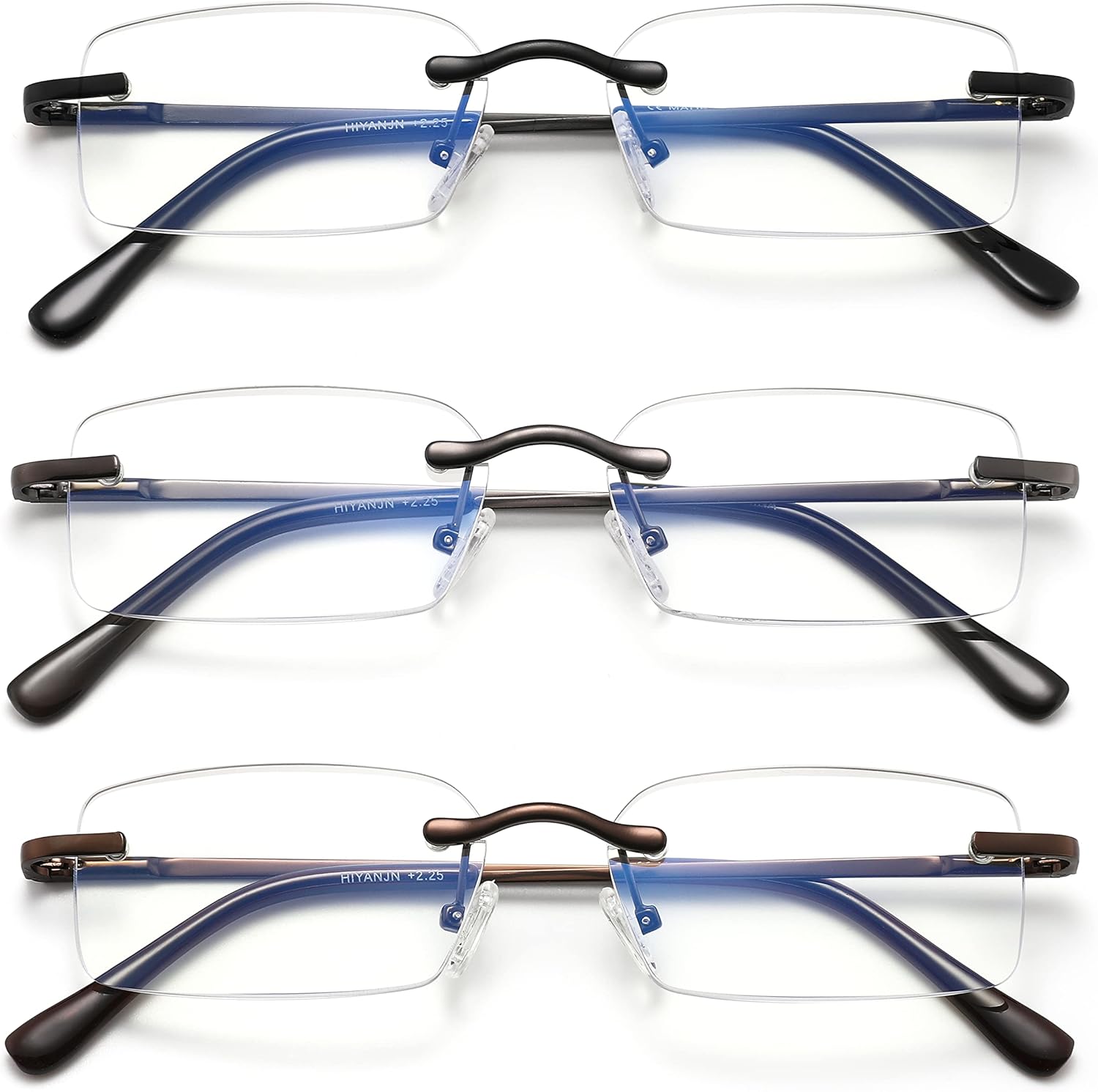 HIYANJN Frameless Reading Glasses Blue Light Blocking Rimless Computer Reader For men Lightweight Eyeglasses(3-Pack,1.25)