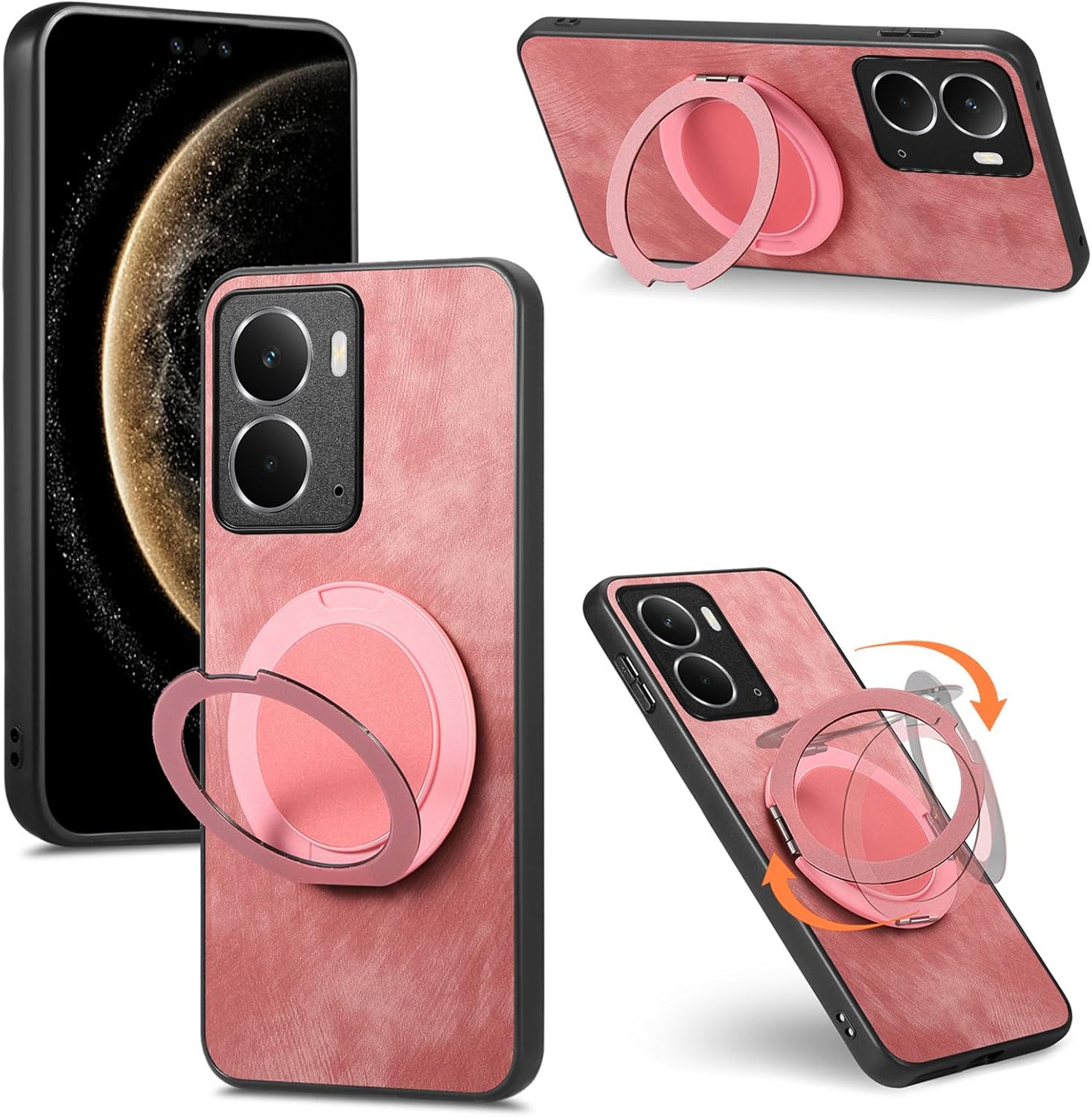 Case Compatible with Oppo A76 4G,Compatible with Oppo A76 4G CPH2375 Built-in Magnet [PC+TPU+PU] 3 in 1 Two-Way Kickstand Anti-Drop Cover Pink