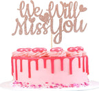 1 Pack We Will Miss You Cake Topper Glitter Red Love Heart Good Luck Cake Pick Retirement Theme Going Away Party Cake Decorations Rose Gold