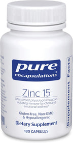 Pure Encapsulations Zinc 15 mg - Zinc Picolinate Supplement for Immune System Support, Growth & Development - for Wound Healing - 180 Capsules