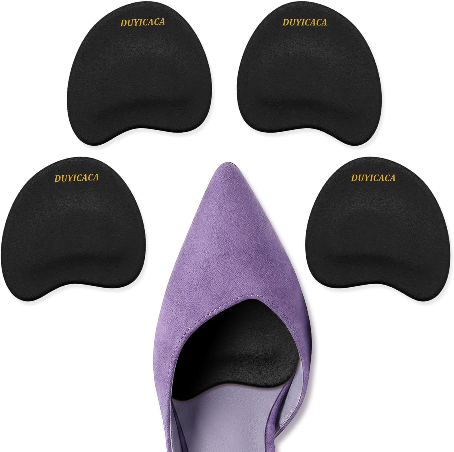 Ball of Foot Cushions Shoe Inserts: Metatarsal Pads for Women - Anti-Slip Forefoot Inserts for High Heel Footwear, One Size Fits All, 2 Pairs (4, Black)