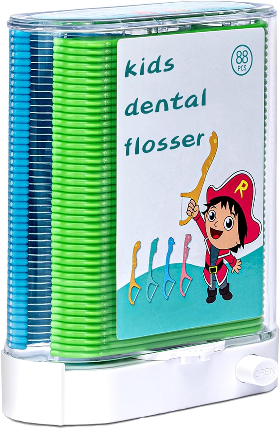 dentle Floss Pick Holder Dispenser 88 Floss with 58 Floss Refill, Fun & Colorful Animal Floss Help You Prevent Tooth Decay and Gum Disease (1 Pack Green)