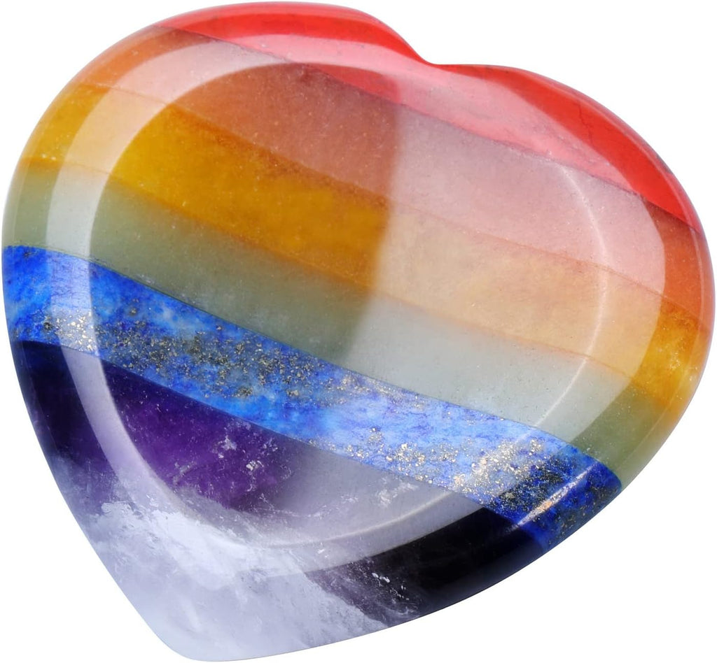 Jovivi 40mm Worry Stones for Anxiety 7 Chakra Crystal Heart Love Healing Crystals Natural Reiki Gemstone Palm Pocket Stones Energy Balancing Meditation Gift