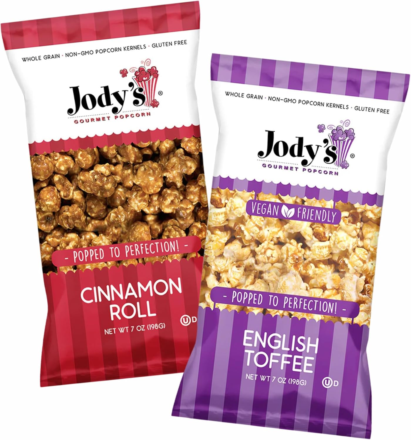 Jody’s Popcorn 2 Pack Bundle – Cinnamon Roll & English Toffee Gourmet Flavors – Sweet Crunchy Handcrafted Snacks – Non-GMO – 2 x 7oz Bags – Unique Treats Perfect for Sharing Gifting or Movie Night