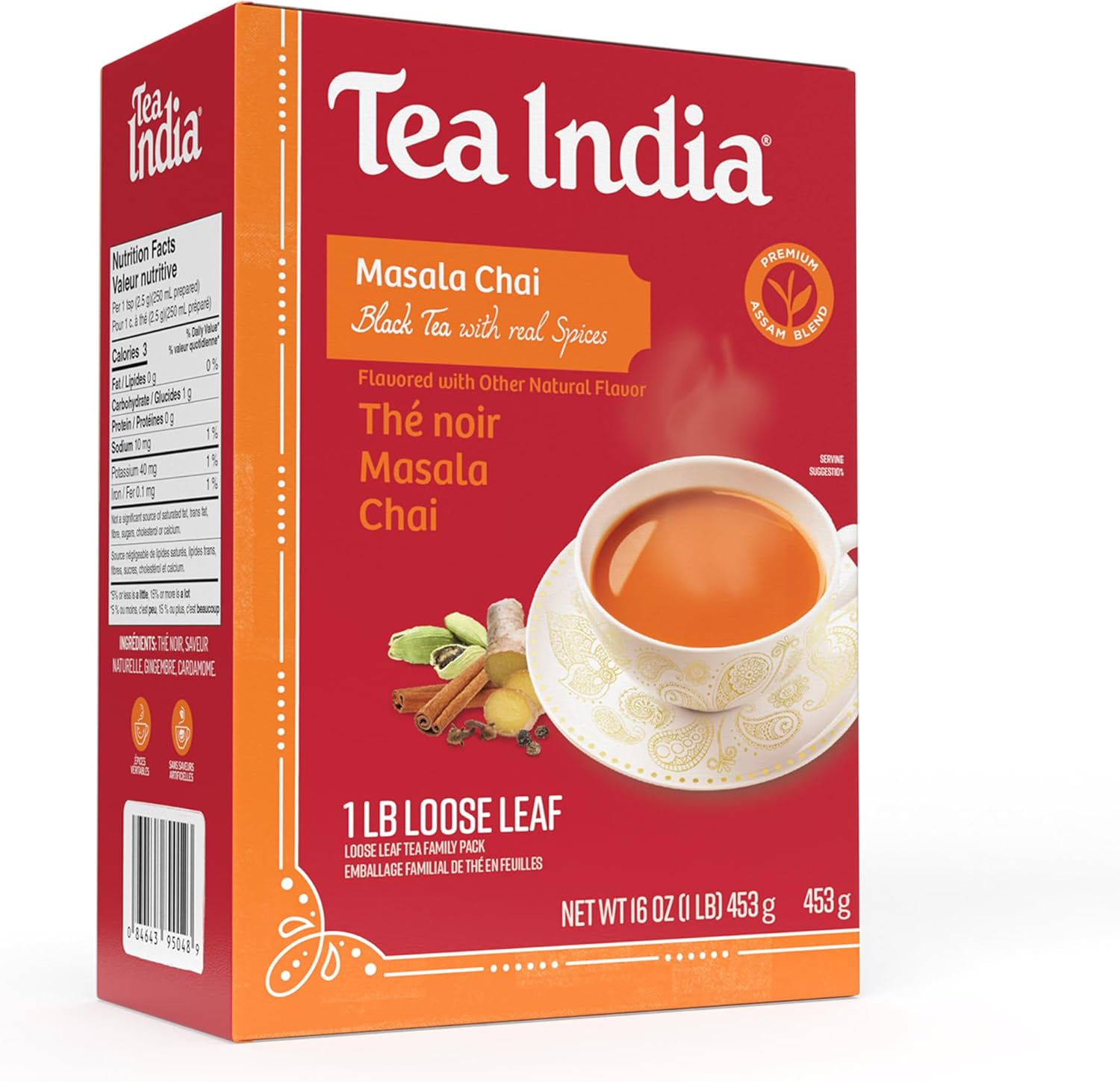 Tea India Masala Loose Leaf Chai Tea Flavorful Blend Of Black Tea & Natural Ingredients Strong Full-Bodied Traditional Indian Caffeinated Tea 1LB