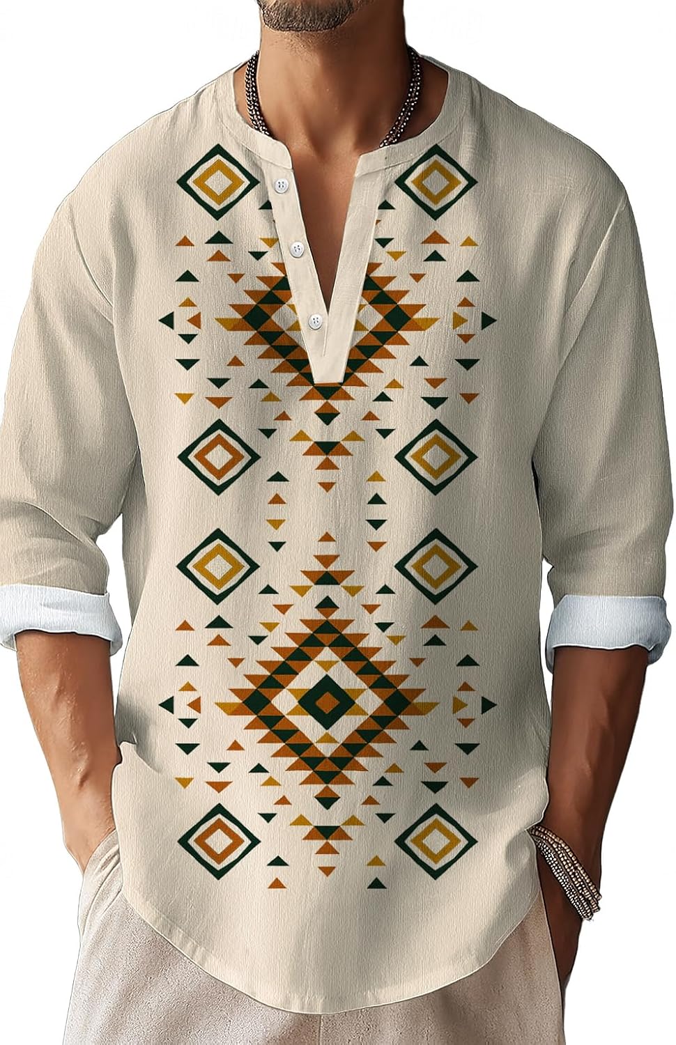 Mens Henley Shirts Summer Casual Button Banded Collar T Shirts Vintage Long Sleeve Cotton Linen Beach Pullover Tops