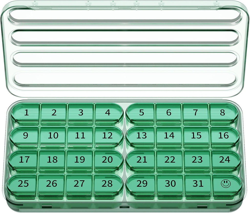 Zoksi Monthly Pill Organizer 1 Time a Day, 30 Day Pill Box Organizer Once a Day, One Month Large Pill Case for Travel, 31 Day Daily Medcine Container for Vitamins, Supplement & Medication (Olive)