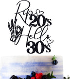 Black Glitter Rip 20's Hello 30's Cake Topper, Death to My Twenties Décor, Old English Disco Gothic Themed 30th Birthday Oarty Decorations Supplies