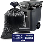 Plasticplace 64-65 Gallon Black Trash Bags, Heavy Duty Toter Can Liners, Tear & Leak-Proof, Industrial Strength, 25 Count, Large Garbage Bags for Kitchen & Commercial Use 1.2 Mil, 50" x 60"