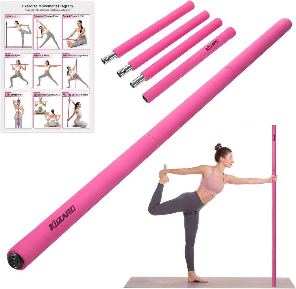 Yoga Stick, 58 Inch Mobility Stick with 3 Adjustable Lengths. Threaded Stable Alloy Steel Exercise Equipment for Stretching, Fitness, Posture Correction & Therapy - For Women & Kids at Home