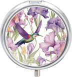 Hummingbirds Irises Flowers Round Pill Box 3 Compartment Pill Box for Pocket Purse Portable Travel Medicine Tablet Vitamin Holder Organizer Mini Decorative Pill Case