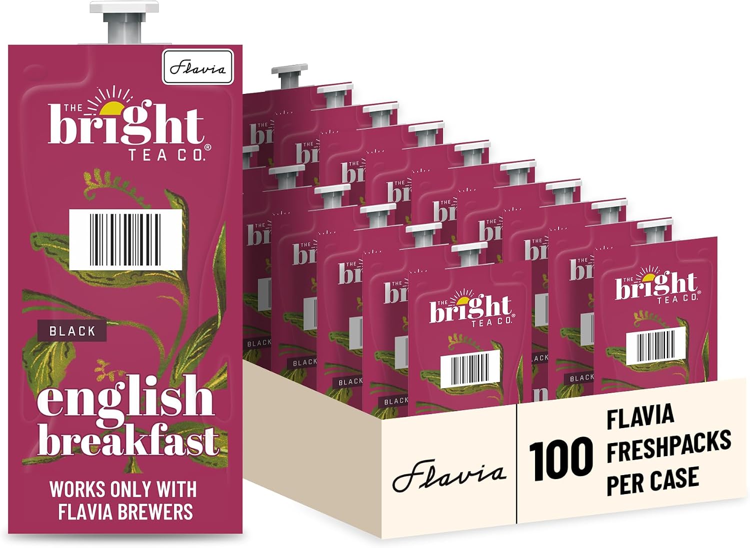 Flavia Bright Tea Co. English Breakfast Tea Freshpacks works only with Flavia Brewers (Case of 100)