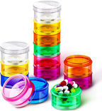 Sieral 2 Set 7 Days Stackable Pill Organizers 7 Compartments Round Pill Boxes Tower Weekly Vitamin Individual Storage Containers Travel Cases with Lids for Medications, Vitamins and Supplements