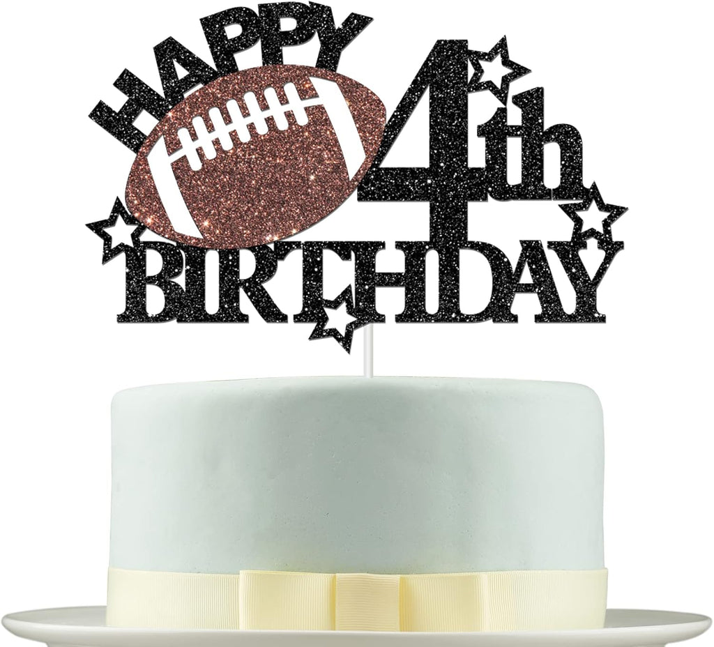 Football Happy 4th Birthday Cake Topper - Football/Sport Theme Birthday Party Decorations for Boys - Four Years Birthday Party Supplies